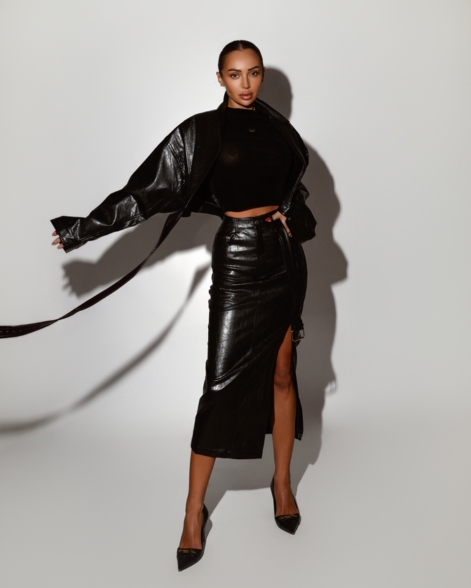 Eco-leather midi skirt